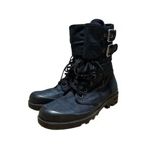 RALPH LAUREN‎ COLLECTION Buckle Lace-up Boot Denim Made In Italy Size 7 D